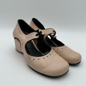 Gentle Souls Blush Pink Leather Wedge Mary Jane Shoes